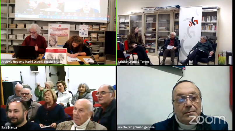 Videata videoconferenza Pistoia, Roma, Torino e Genova su presentazione atti Lucio Libertini.